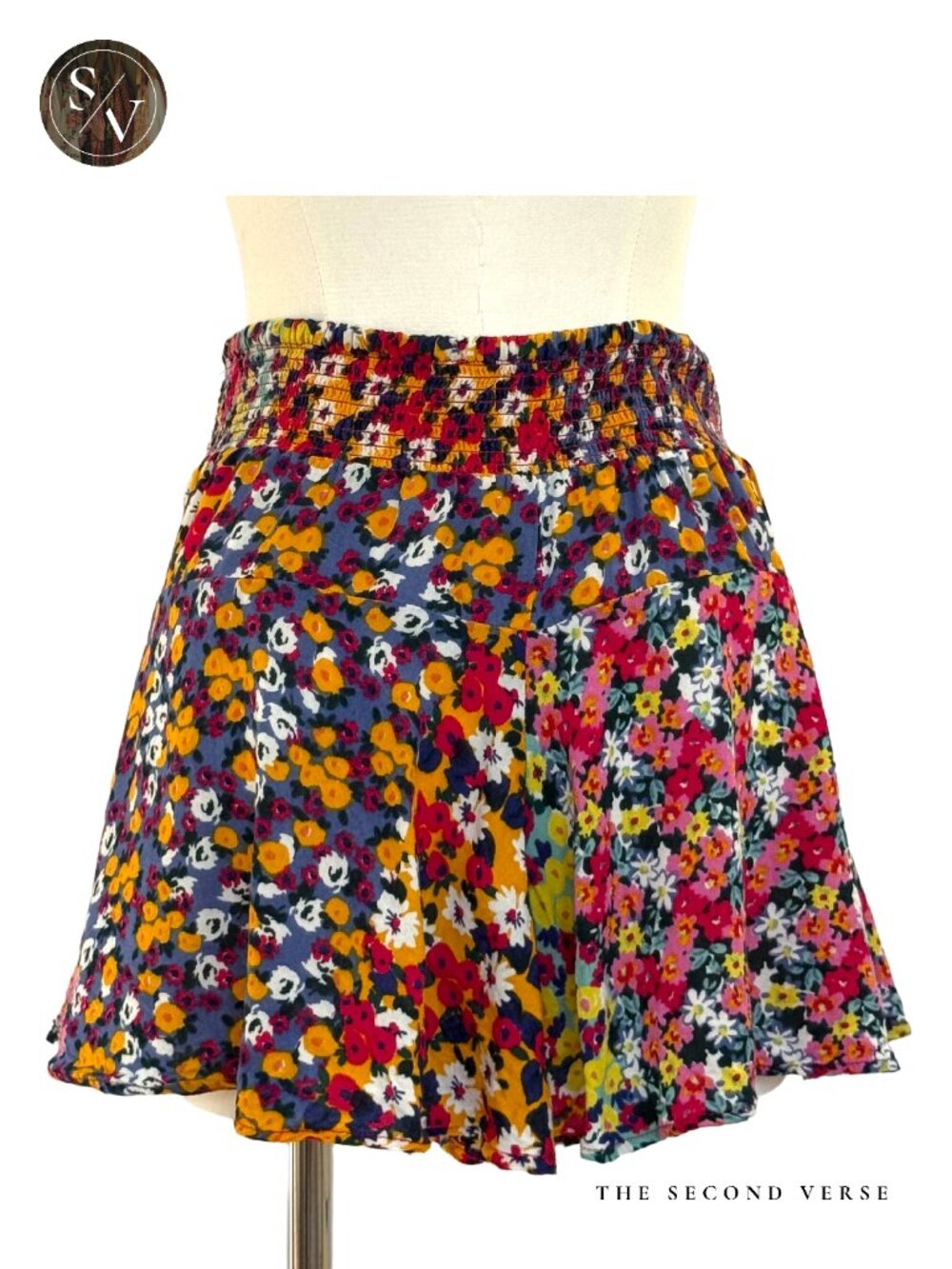 Patron of Peace Floral Tie Front Smocked Waist Mini Skirt Multicolored Medium - Picture 3 of 8
